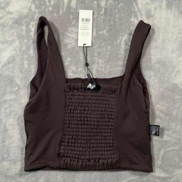 Me+Em Crop Top Womens 2 Brown Towelling Bralette Smocked Terry Cloth Minimal New - Picture 5 of 10